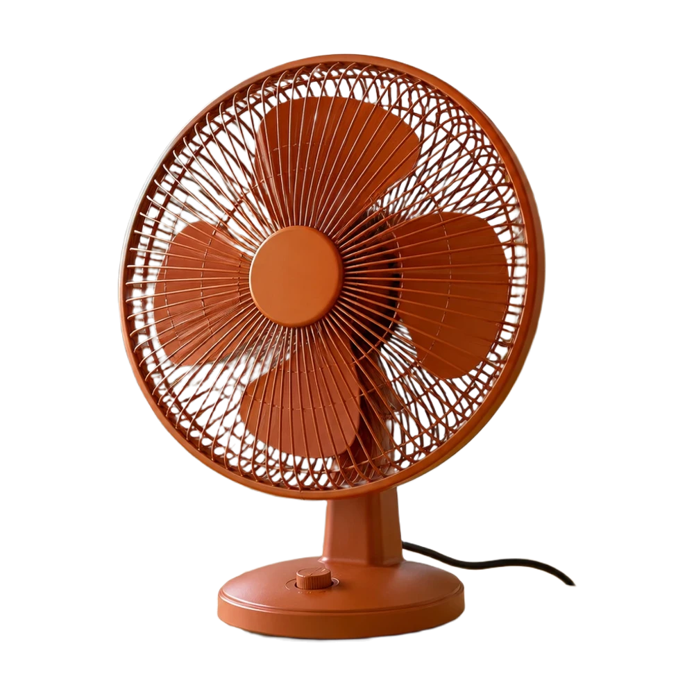 The same fan with transparent space around its guard, stand and cord